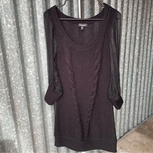 Y2K Bebe Black Cable Knit & Silk Sweater Dress Size Large
